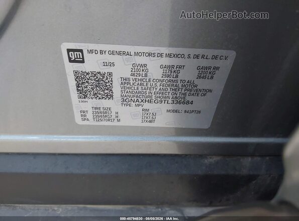 3GNAXHEG9TL336684 2026 CHEVROLET EQUINOX Серый Вид подкапотного пространства