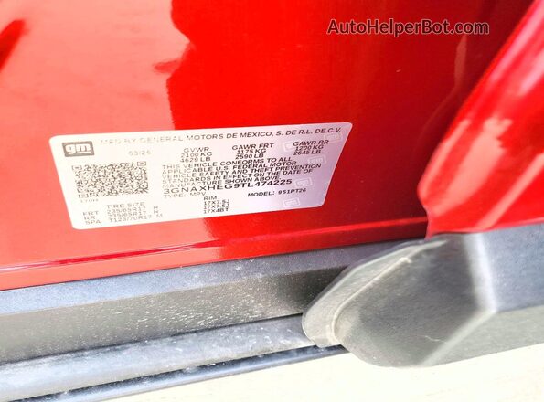 3GNAXHEG9TL474225 2026 CHEVROLET EQUINOX Красный Вид наклейки с VIN-кодом