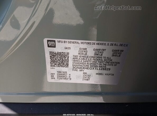 3GNAXHEGXTL128829 2026 CHEVROLET EQUINOX Зеленый Вид подкапотного пространства