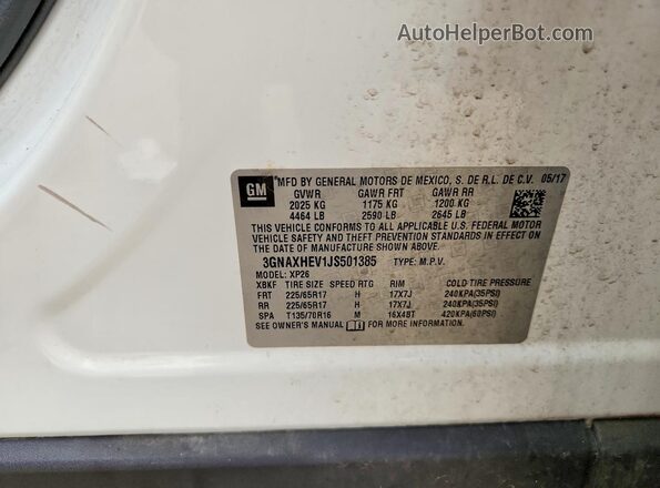 3GNAXHEV1JS501385 2018 CHEVROLET EQUINOX White Панорамний вид салону 360°