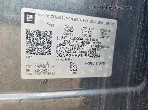 3GNAXHEV1LS542294 2020 CHEVROLET EQUINOX Gray Engine compartment view