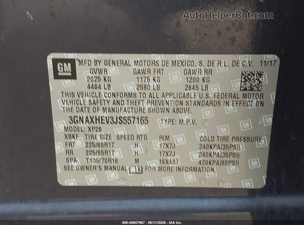 3GNAXHEV3JS557165 2018 CHEVROLET EQUINOX Blue Շարժիչի բաժամունքի տեսք