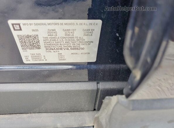 3GNAXHEV4LS698250 2020 CHEVROLET EQUINOX Синий Вид наклейки с VIN-кодом