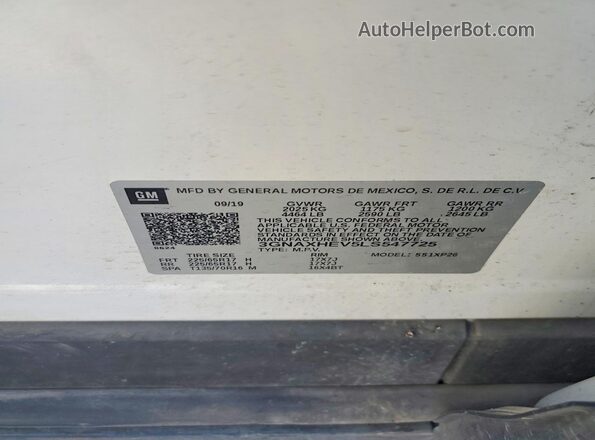 3GNAXHEV5LS547725 2020 CHEVROLET EQUINOX White VIN կոդի պիտակի տեսք