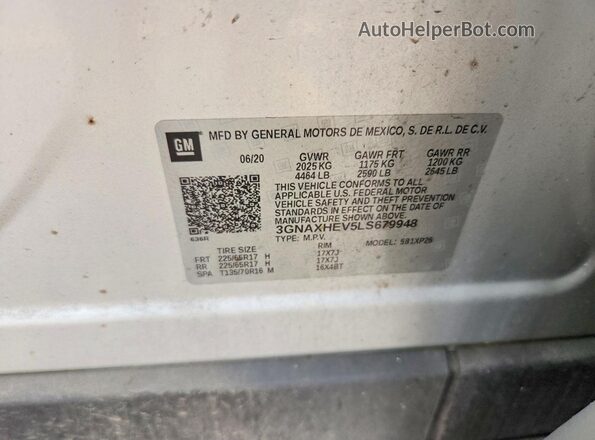 3GNAXHEV5LS679948 2020 CHEVROLET EQUINOX Silver VIN կոդի պիտակի տեսք