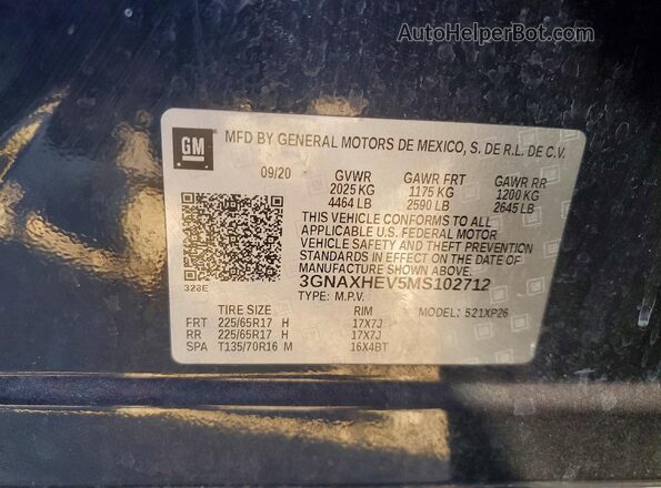 3GNAXHEV5MS102712 2021 CHEVROLET EQUINOX Синий Вид подкапотного пространства