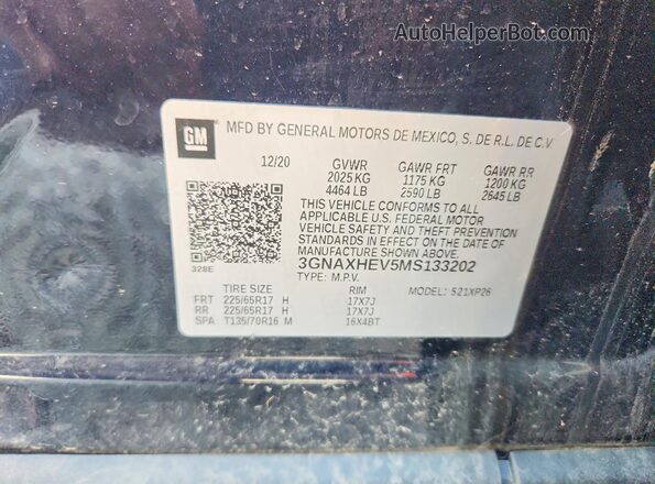3GNAXHEV5MS133202 2021 CHEVROLET EQUINOX Черный 