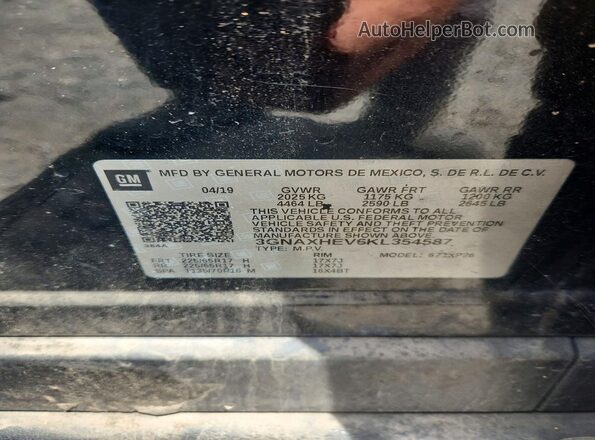 3GNAXHEV6KL354587 2019 CHEVROLET EQUINOX Black Widok naklejki z numerem VIN