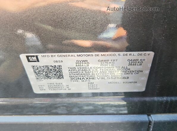 3GNAXHEV9LS525663 2020 CHEVROLET EQUINOX Gray Widok komory silnika