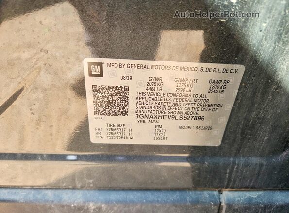 3GNAXHEV9LS527896 2020 CHEVROLET EQUINOX Gray Widok naklejki z numerem VIN