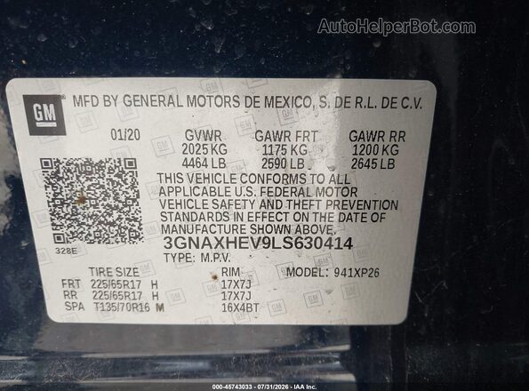 3GNAXHEV9LS630414 2020 CHEVROLET EQUINOX Черный Вид подкапотного пространства