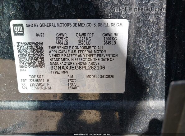3GNAXJEG8PL262106 2023 CHEVROLET EQUINOX Black Engine compartment view
