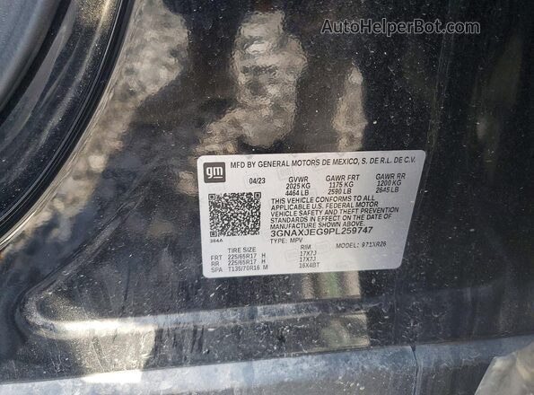 3GNAXJEG9PL259747 2023 CHEVROLET EQUINOX Black VIN კოდის სტიკერის ხედი