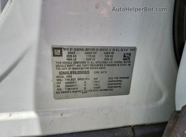 3GNAXJEV0JS563626 2018 CHEVROLET EQUINOX White ძრავის განყოფილების ხედი