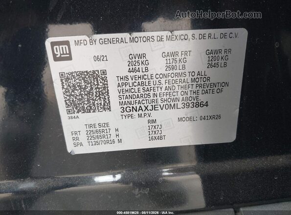 3GNAXJEV0ML393864 2021 CHEVROLET EQUINOX Black Vista del compartimento del motor