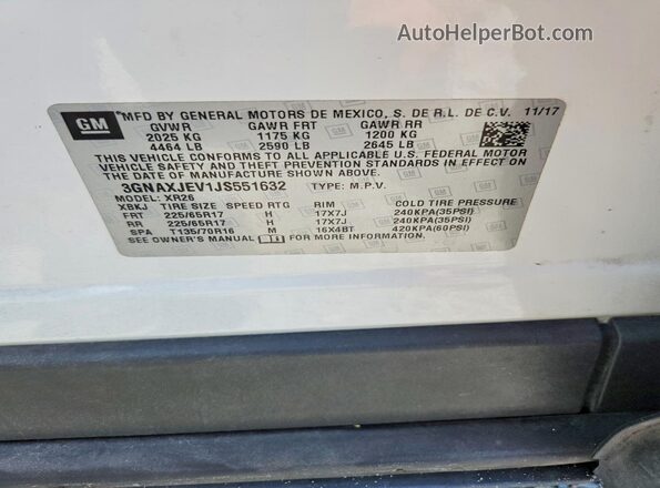 3GNAXJEV1JS551632 2018 CHEVROLET EQUINOX White 360 interior view