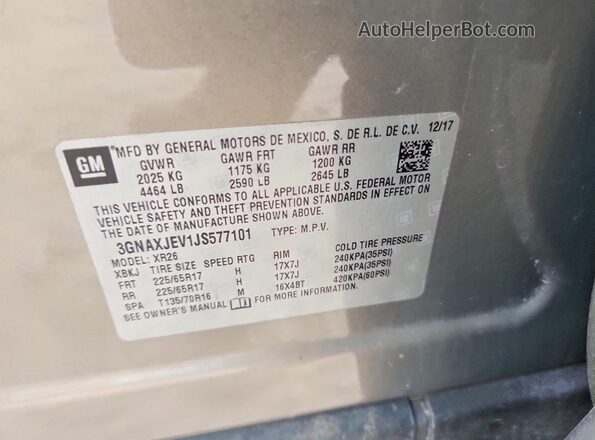 3GNAXJEV1JS577101 2018 CHEVROLET EQUINOX Gray Вид наклейки з VIN-кодом