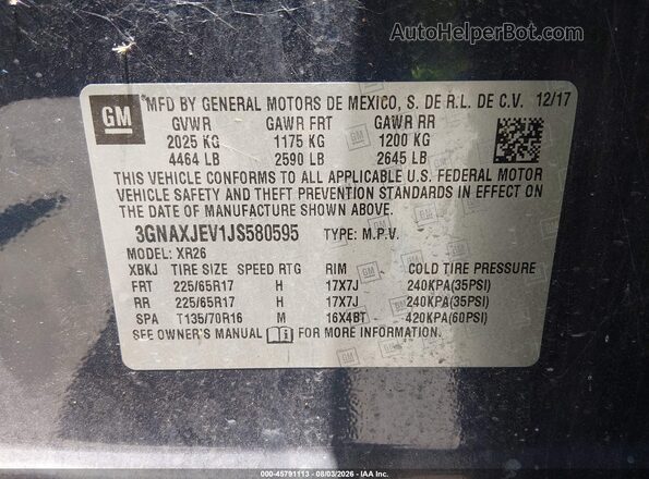 3GNAXJEV1JS580595 2018 CHEVROLET EQUINOX Blue Widok komory silnika