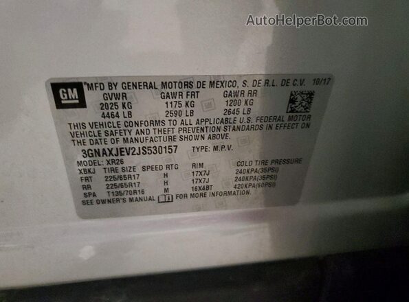 3GNAXJEV2JS530157 2018 CHEVROLET EQUINOX Silver VIN კოდის სტიკერის ხედი