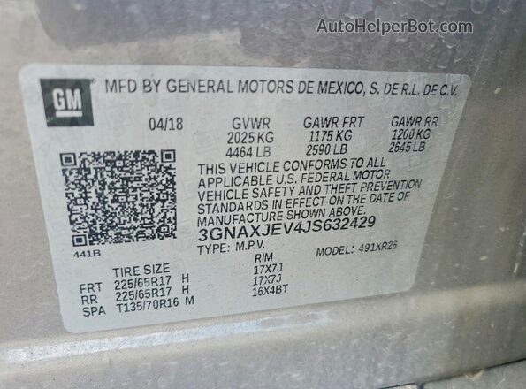 3GNAXJEV4JS632429 2018 CHEVROLET EQUINOX Gray VIN sticker view