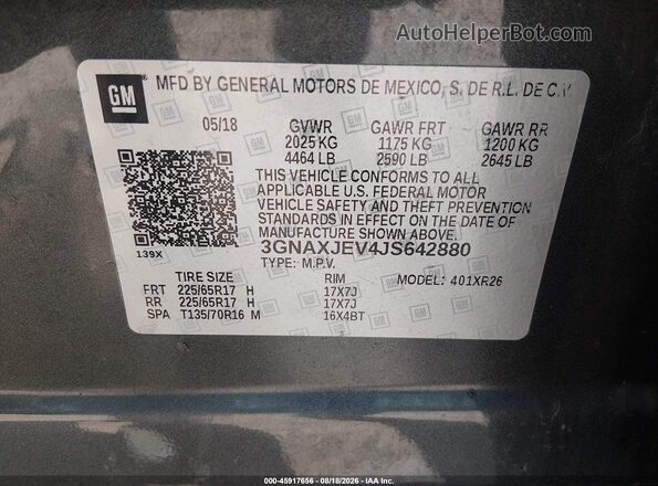 3GNAXJEV4JS642880 2018 CHEVROLET EQUINOX Black ძრავის განყოფილების ხედი