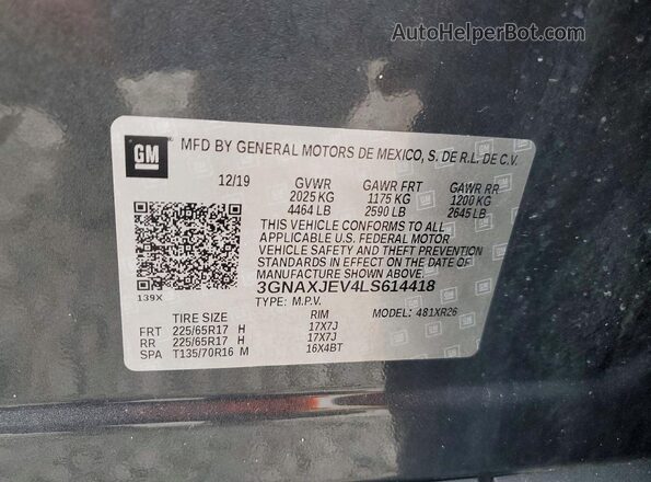3GNAXJEV4LS614418 2020 CHEVROLET EQUINOX Gray Widok komory silnika
