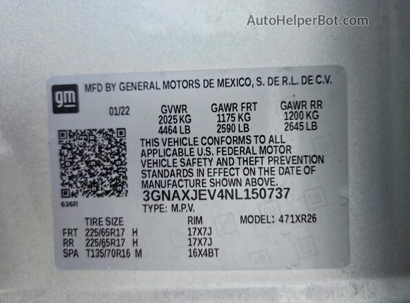 3GNAXJEV4NL150737 2022 CHEVROLET EQUINOX Silver Widok komory silnika