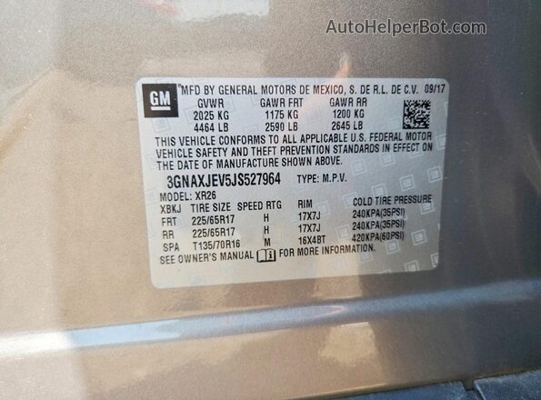 3GNAXJEV5JS527964 2018 CHEVROLET EQUINOX Gray VIN კოდის სტიკერის ხედი