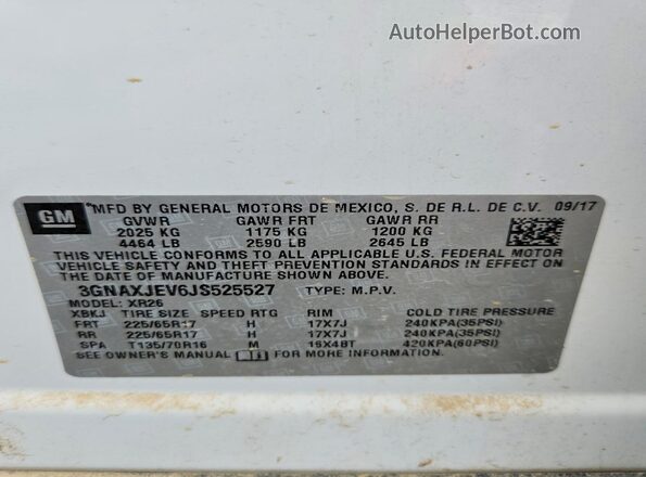 3GNAXJEV6JS525527 2018 CHEVROLET EQUINOX Белый Вид подкапотного пространства