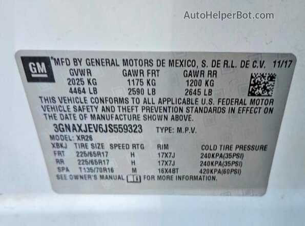 3GNAXJEV6JS559323 2018 CHEVROLET EQUINOX White Widok naklejki z numerem VIN