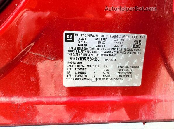 3GNAXJEV7JS564255 2018 CHEVROLET EQUINOX Red Widok naklejki z numerem VIN