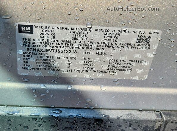 3GNAXJEV7JS613213 2018 CHEVROLET EQUINOX Gray VIN sticker view