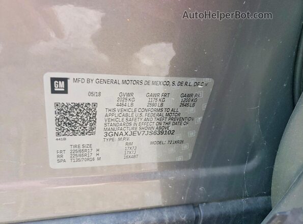 3GNAXJEV7JS639102 2018 CHEVROLET EQUINOX Gray Widok komory silnika