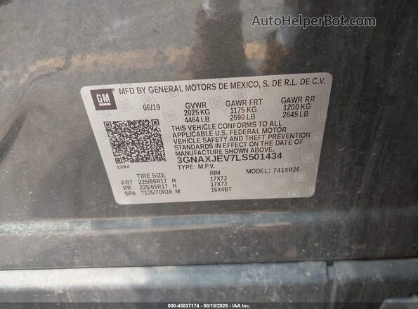 3GNAXJEV7LS501434 2020 CHEVROLET EQUINOX Gray Widok komory silnika