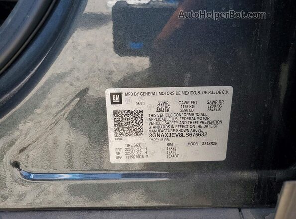 3GNAXJEV8LS676632 2020 CHEVROLET EQUINOX Gray Vista de la etiqueta del VIN