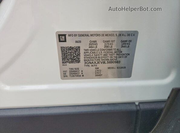 3GNAXJEV8LS690983 2020 CHEVROLET EQUINOX Белый Вид подкапотного пространства