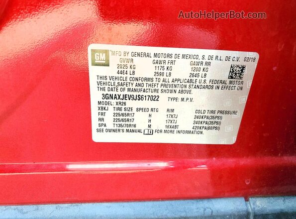 3GNAXJEV9JS617022 2018 CHEVROLET EQUINOX Red Панорамний вид салону 360°