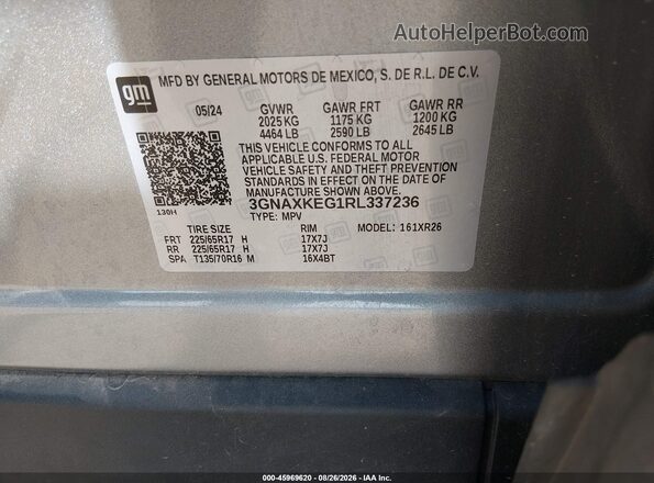 3GNAXKEG1RL337236 2024 CHEVROLET EQUINOX Silver ძრავის განყოფილების ხედი