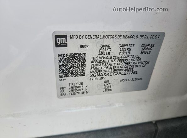 3GNAXKEG2PL271261 2023 CHEVROLET EQUINOX White Widok wnętrza 360 stopni