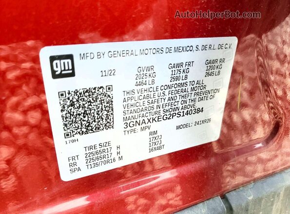 3GNAXKEG2PS140384 2023 CHEVROLET EQUINOX Red Vista interior de 360 grados