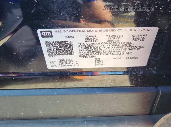 3GNAXKEG2RL323491 2024 CHEVROLET EQUINOX Black Vista de la etiqueta del VIN