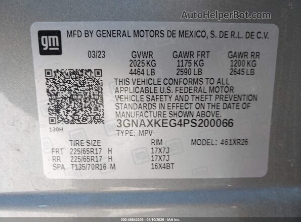 3GNAXKEG4PS200066 2023 CHEVROLET EQUINOX Gray Vista del compartimento del motor