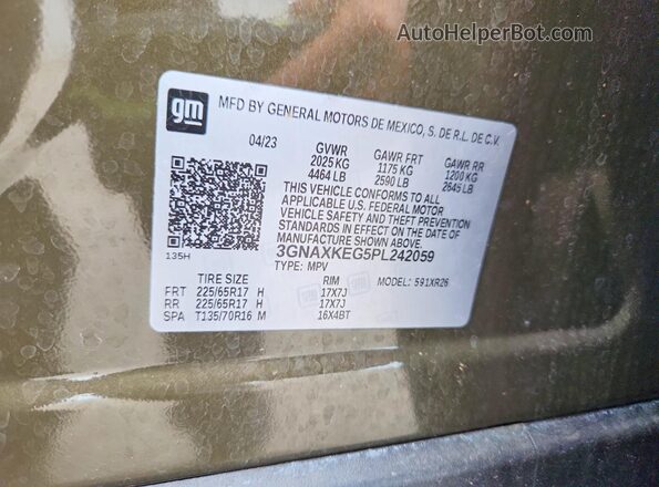 3GNAXKEG5PL242059 2023 CHEVROLET EQUINOX Серый Панорамный вид салона 360°