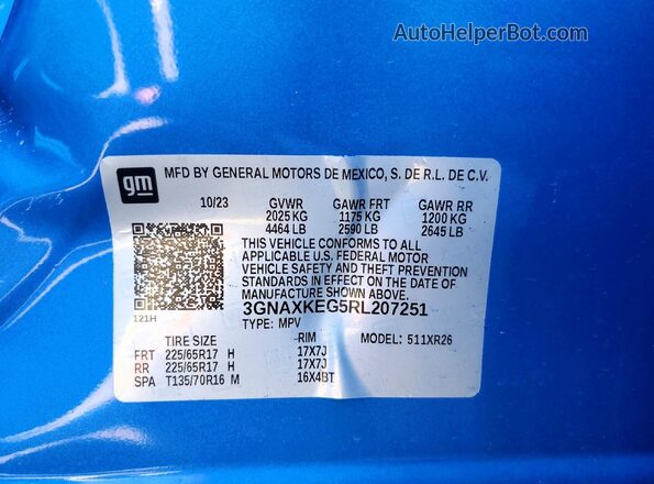 3GNAXKEG5RL207251 2024 CHEVROLET EQUINOX Blue Vista interior de 360 grados