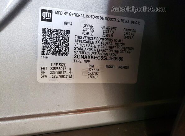 3GNAXKEG5SL160986 2025 CHEVROLET EQUINOX Gray VIN sticker view
