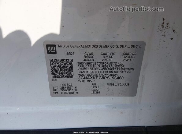 3GNAXKEG8PS196460 2023 CHEVROLET EQUINOX White Widok komory silnika