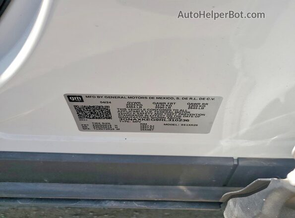 3GNAXKEG9RL310236 2024 CHEVROLET EQUINOX White VIN კოდის სტიკერის ხედი