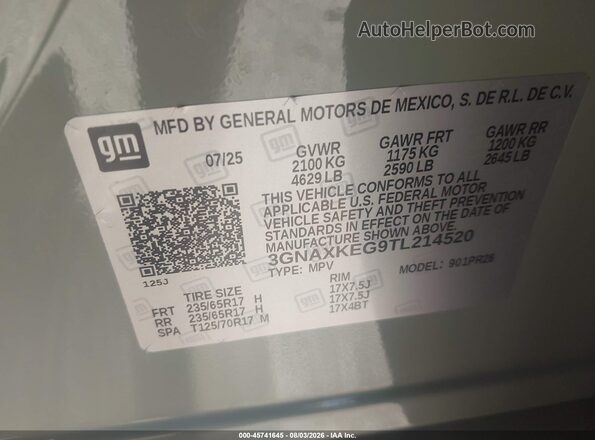 3GNAXKEG9TL214520 2026 CHEVROLET EQUINOX Зеленый Вид подкапотного пространства