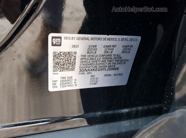 3GNAXKEG9TL259666 2026 CHEVROLET EQUINOX Black Вид наклейки з VIN-кодом