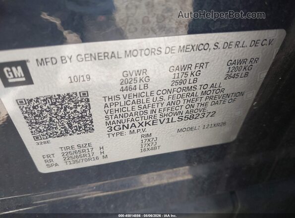 3GNAXKEV1LS582372 2020 CHEVROLET EQUINOX Dark Blue Вид підкапотного простору